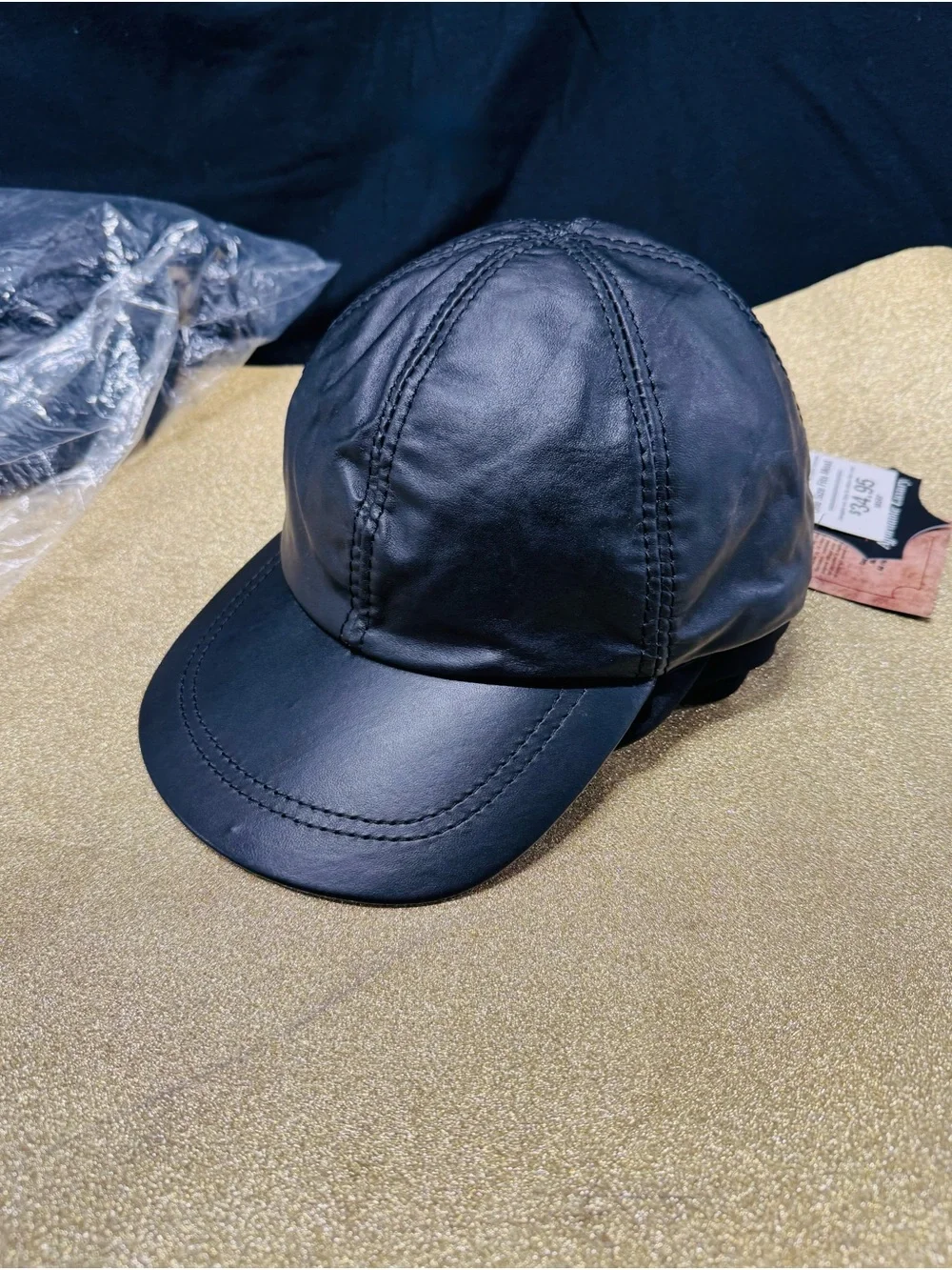 Men's Black Leather Panel Cap